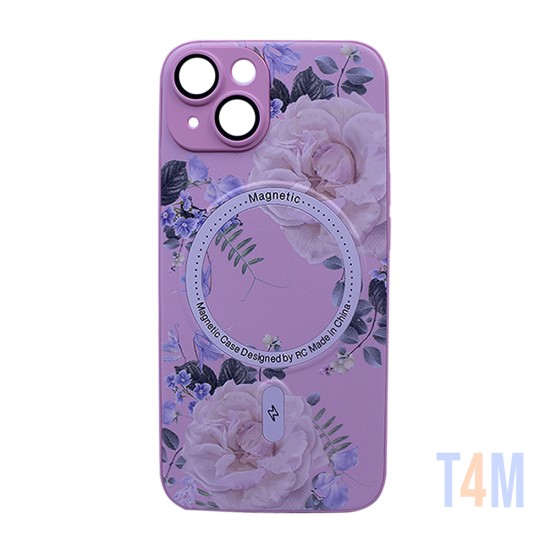 Capa Magnética com Desenho de Flores para Apple iPhone 14 Rosa